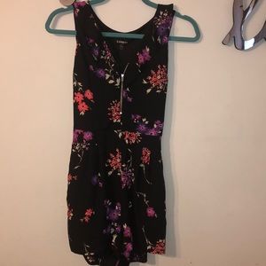 Floral Romper with Front Zipper